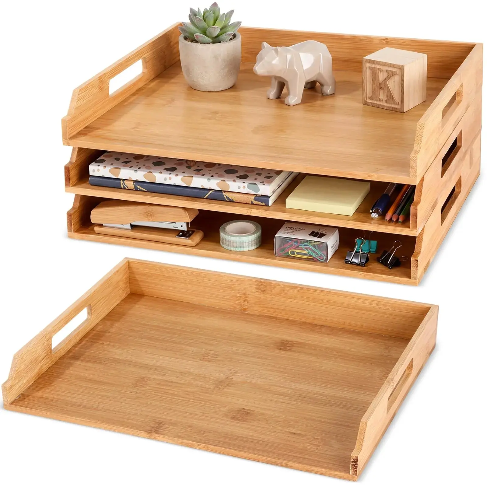 Racdde bamboo desk organizer tray image 2